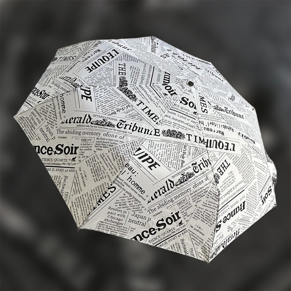 ENAPY Automatic Folding Umbrella with UV Protection - White Newspaper Pattern